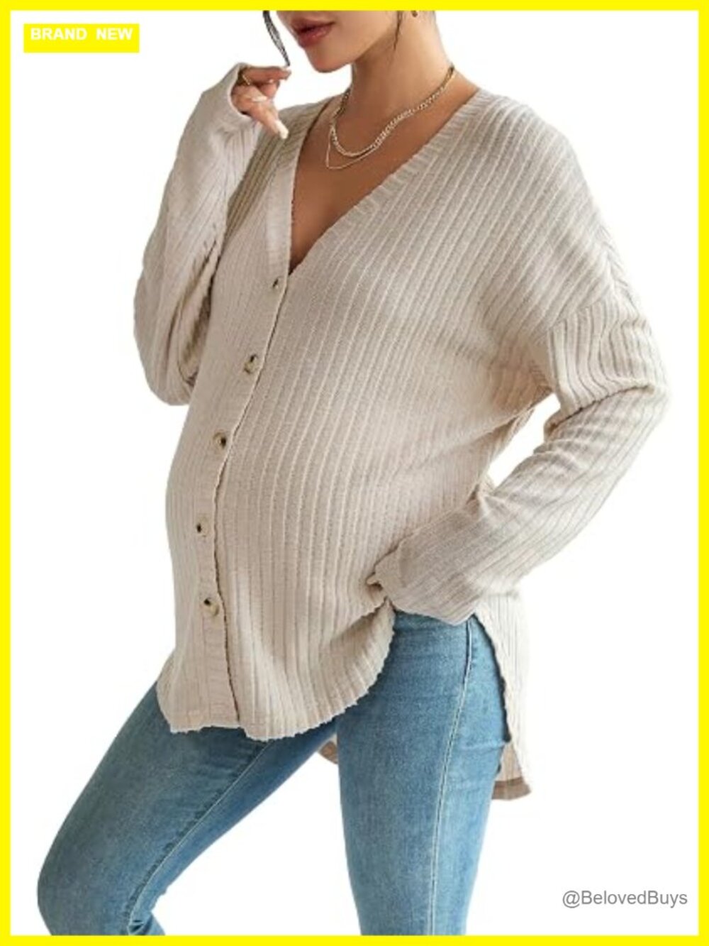 Maternity Knit Button Down Nursing Top Long Sleeve